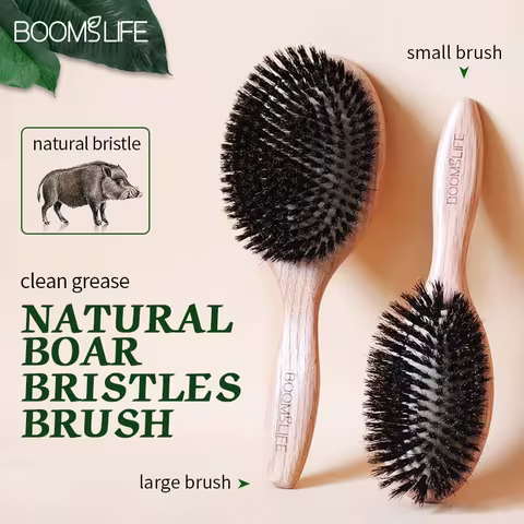 BOOMSLIFE Boar Bristle Wooden Hair Brush