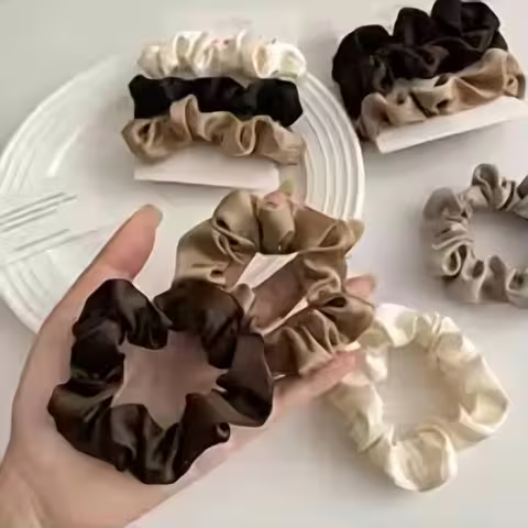 Elegant Satin Pleated Hair Scrunchies Set