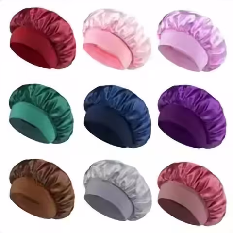 Wide-Brim Satin Sleep Bonnet for Women