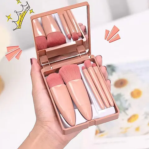 Portable 5-Piece Makeup Brush Set with Mirror